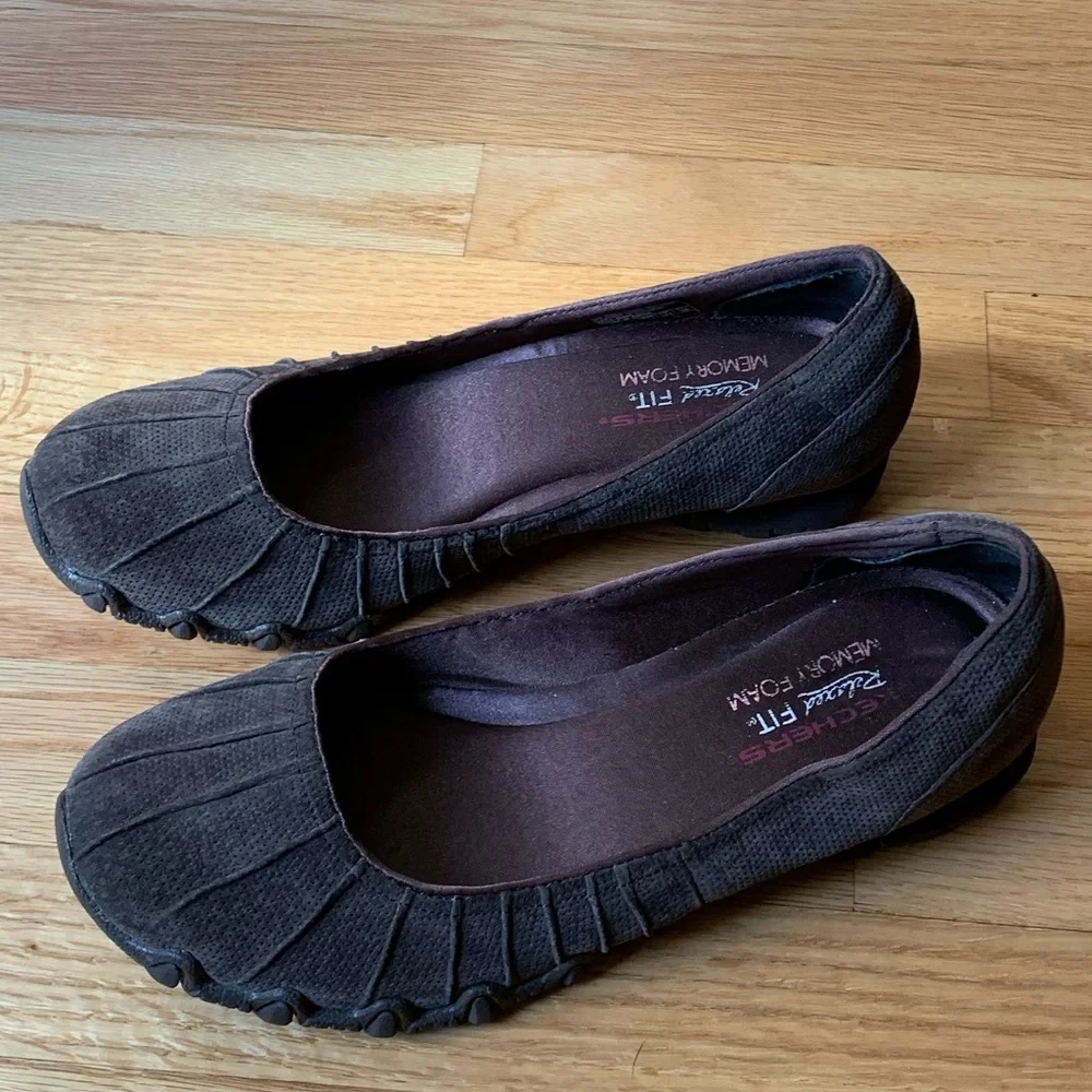 SKETCHERS Dark Brown Suede Size 7.5 Memory Foam Flats - Picture 8 of 10